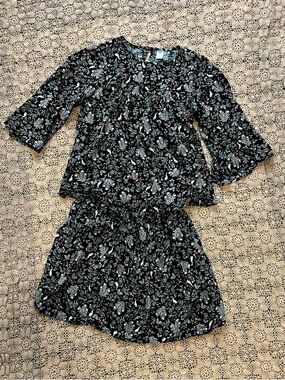 Old Navy Black Floral Set with Blue and Pink Accents